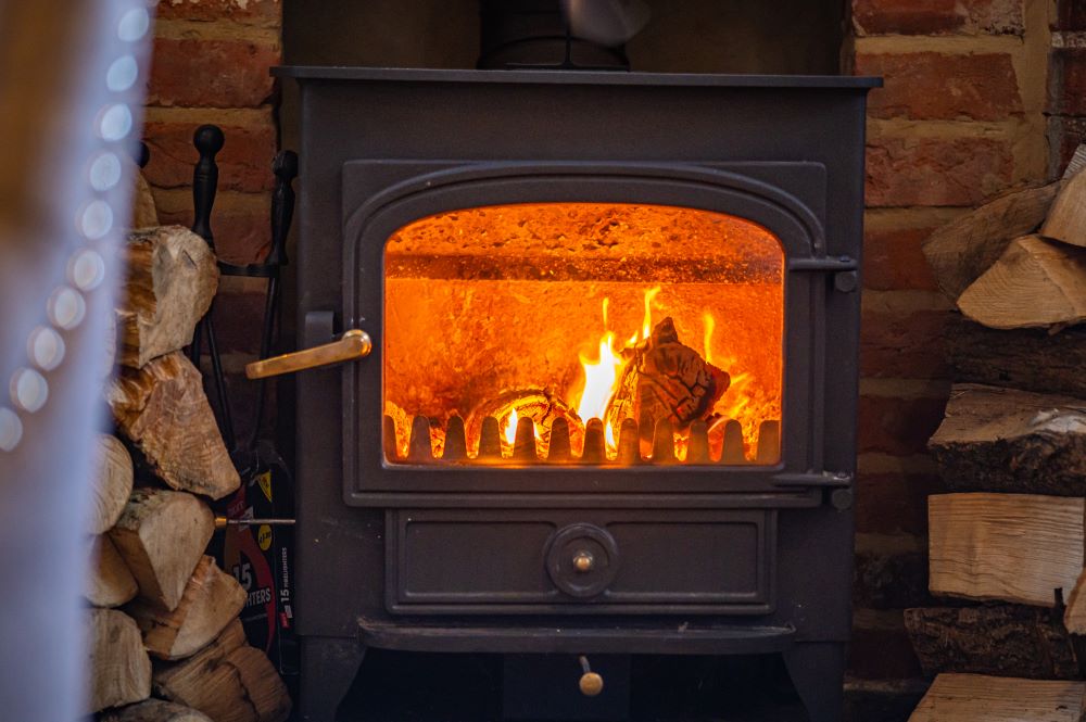 The fireside snug decorated for Christmas