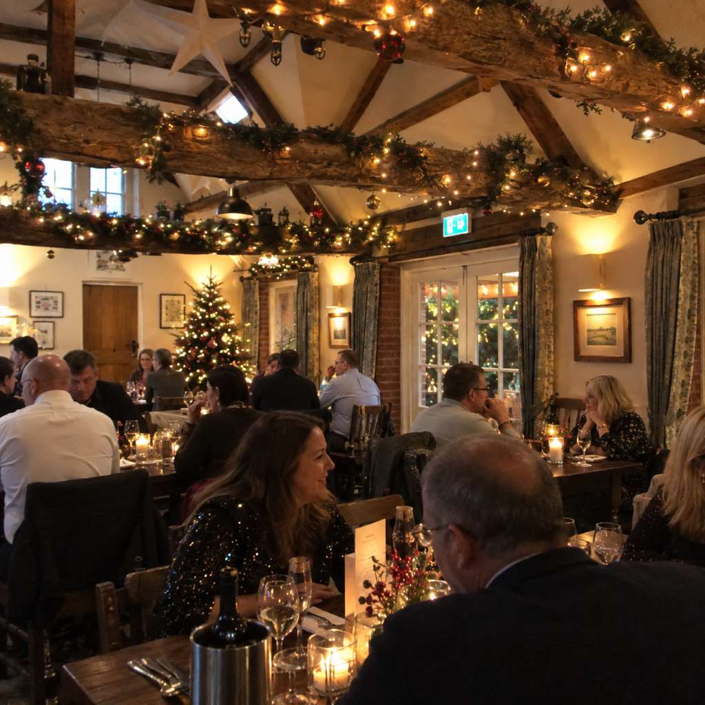 The pub interior glowing on a frosty winter evening